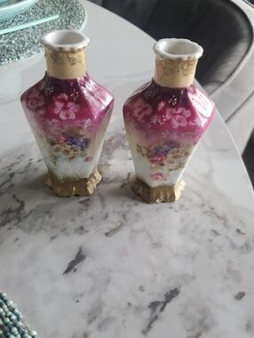 Decorative Pink Floral Porcelain Vases - Set of 2